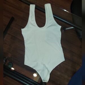 White Ribbed Bodysuit A+F fitted swoop neck playsuit